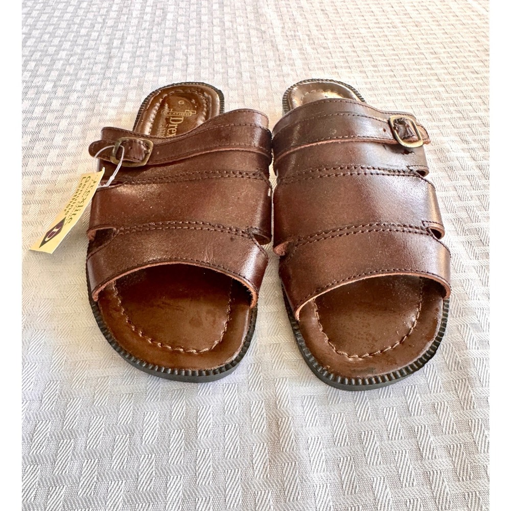 Drexlite Vintage Leather Slide Sandals Womens 6 Brown Boho Buckle 173290 - Picture 2 of 9